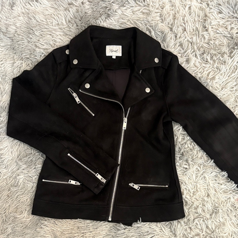 Black Velvet Jacket with Silver Zipper Details